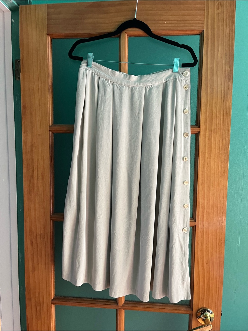 Cream Button-Side Midi Skirt